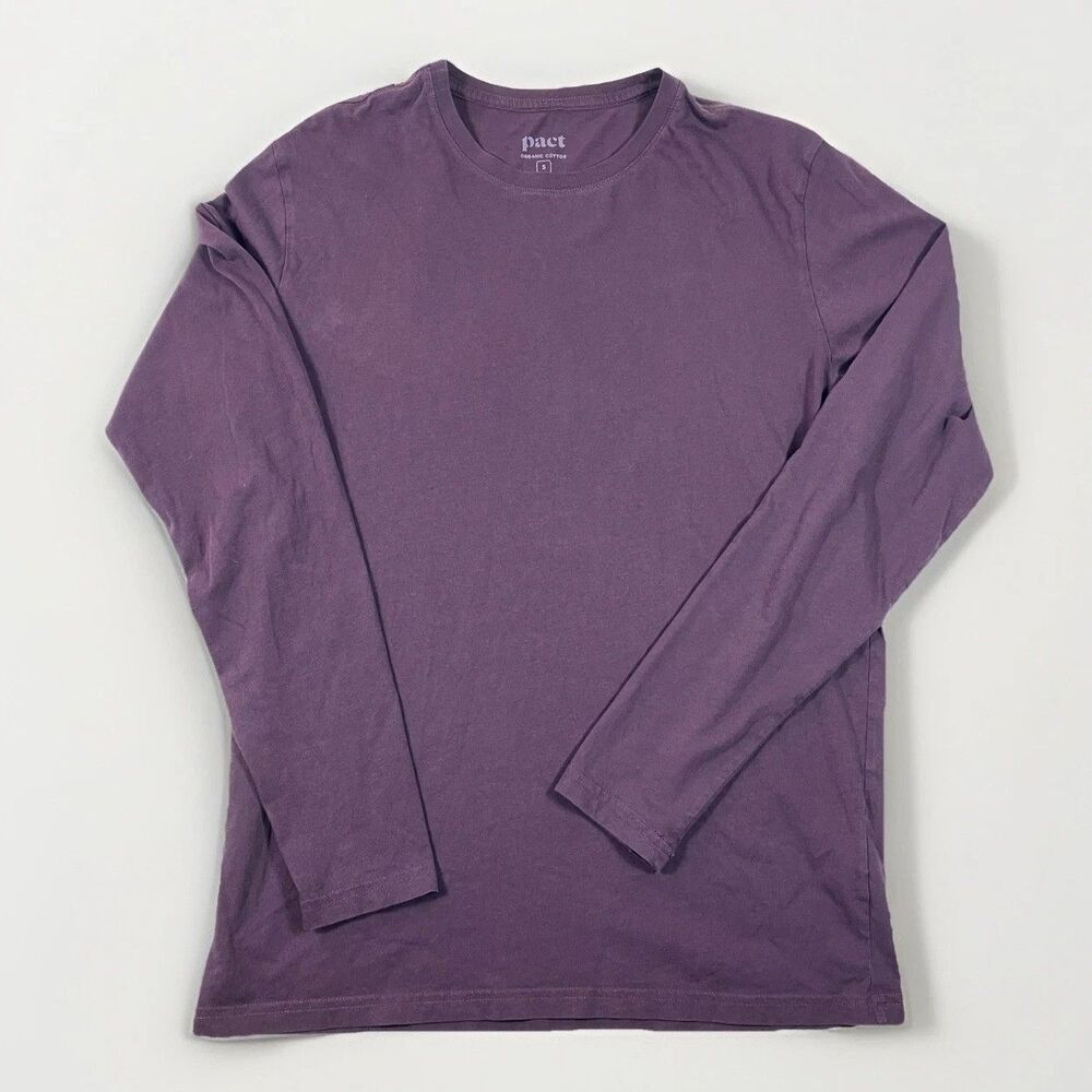 Pact Men's Organic Cotton Softspun Long Sleeve Purple T-Shirt M Stretch Crewneck